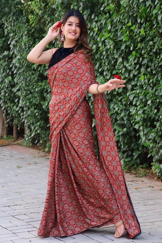 Butter Soft - Modal Ajrakh Print Saree