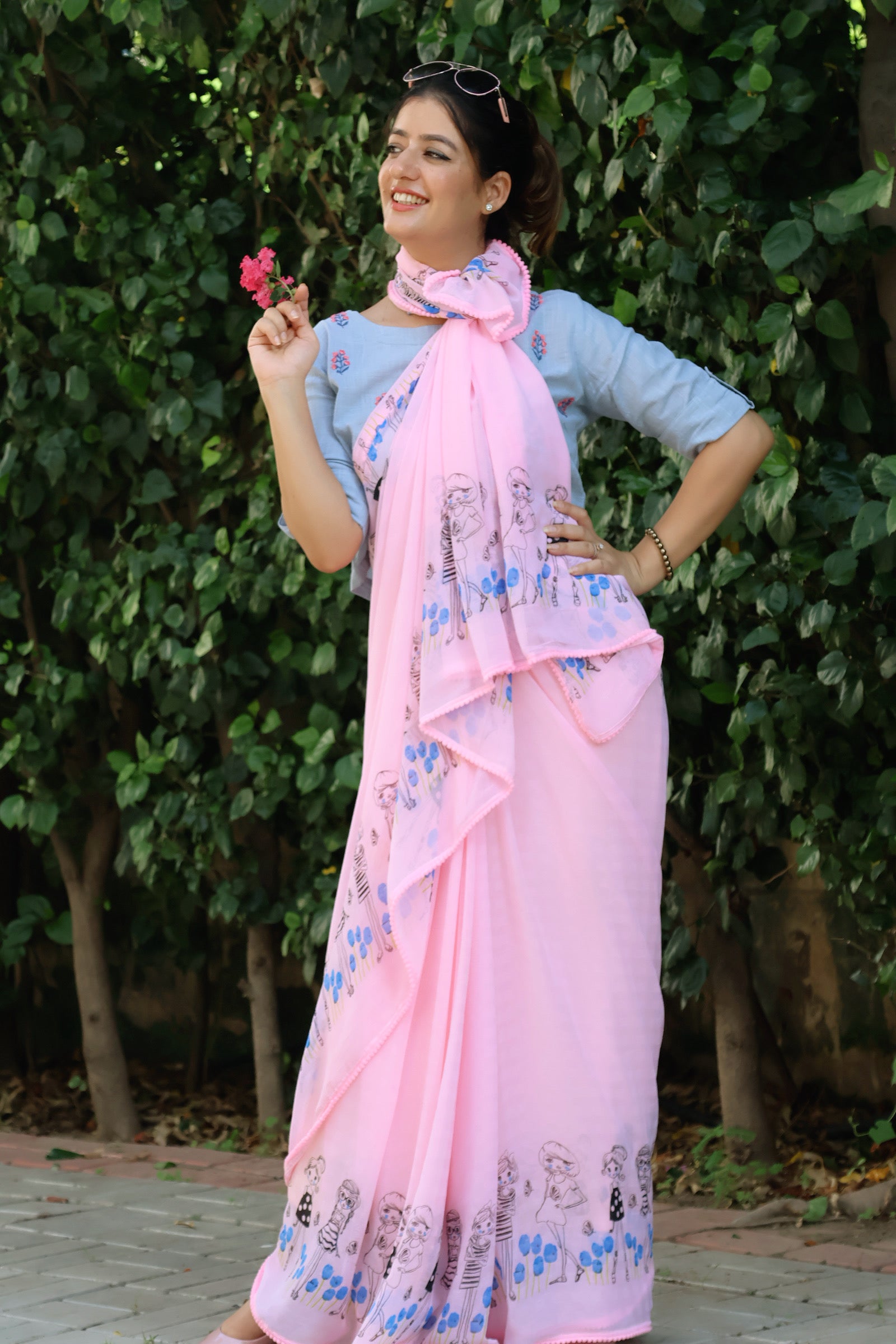 baby pink chiffon saree