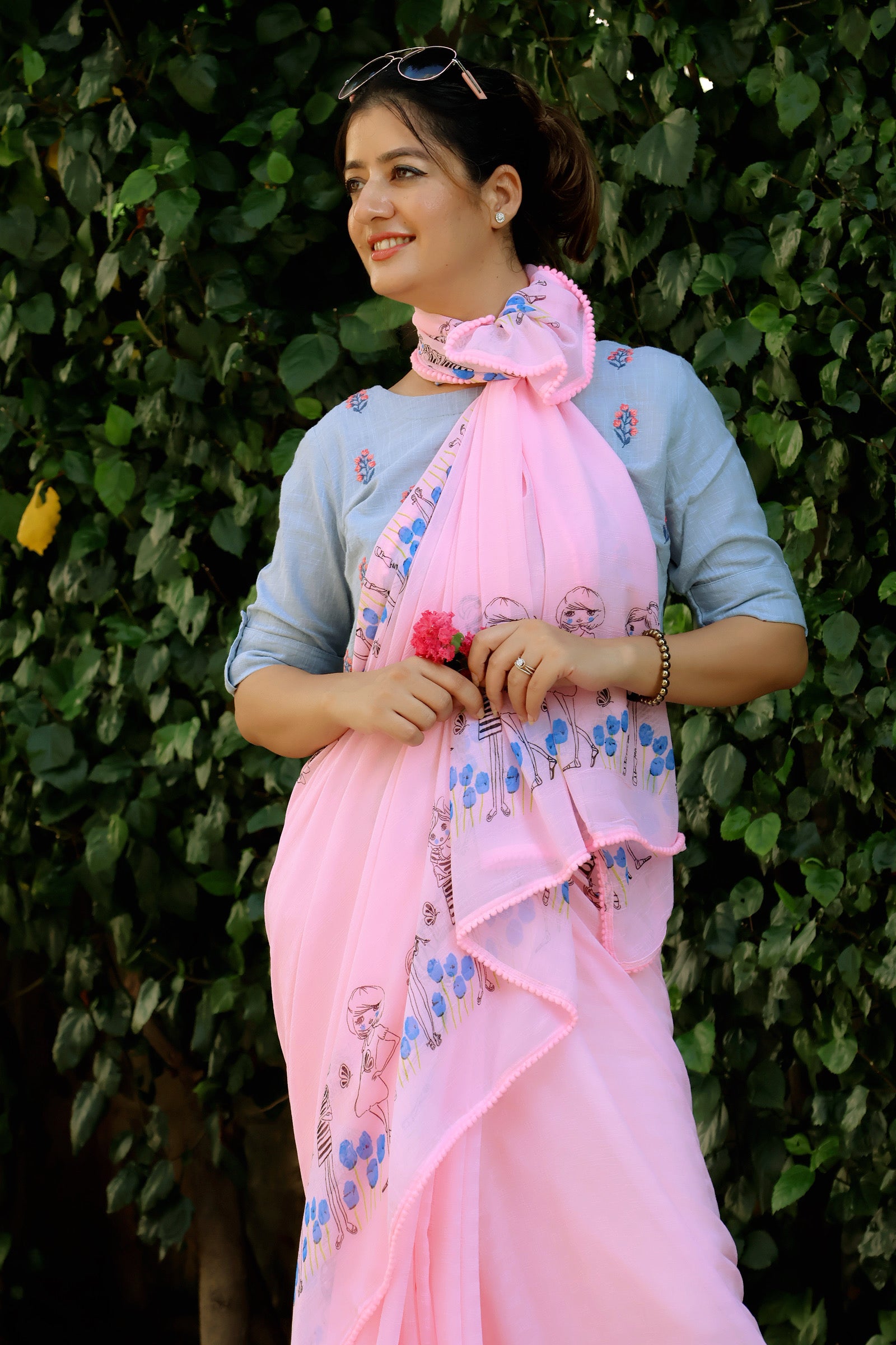 baby pink chiffon saree