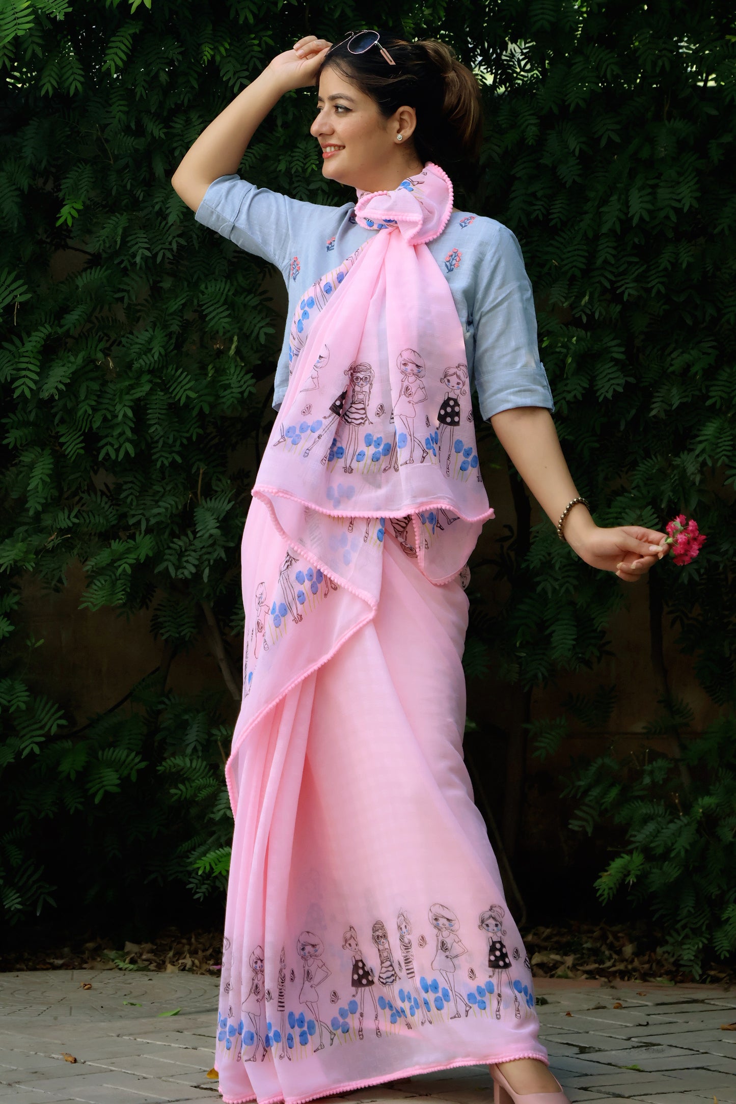 baby pink chiffon saree