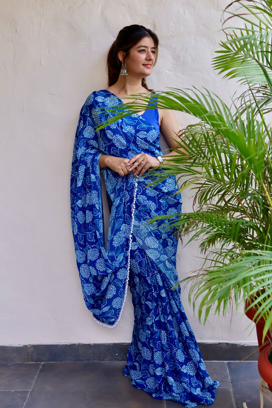 Blue Sapphire Chinon Saree