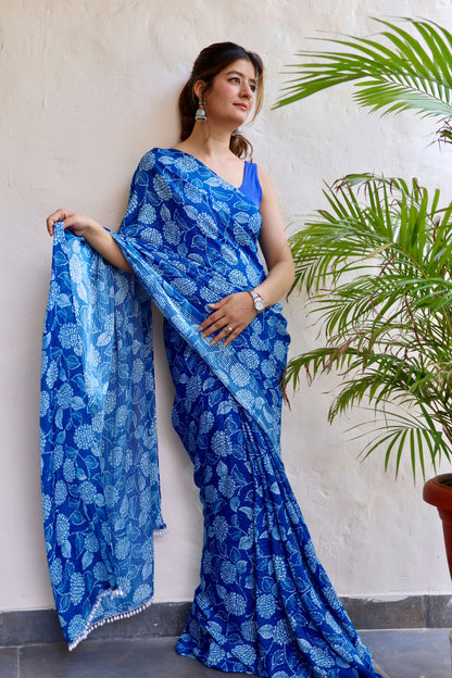 Blue Sapphire Chinon Saree