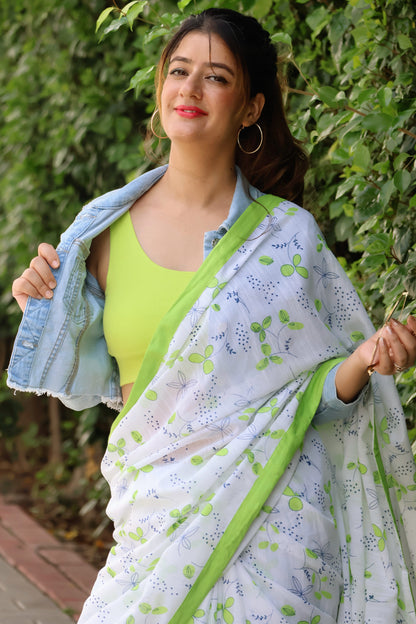 Neo Neon Printed linen base saree