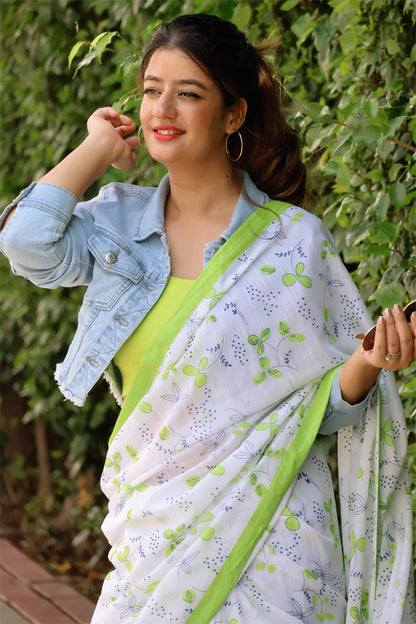 Neo Neon Printed linen base saree