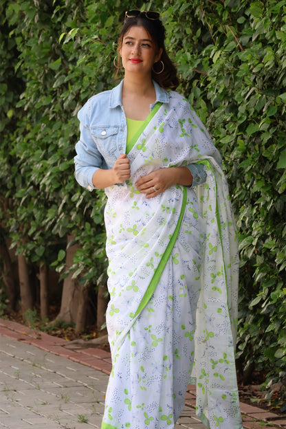 Neo Neon Printed linen base saree