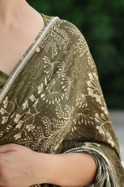 Olive Dream  Embroidered Chinon saree