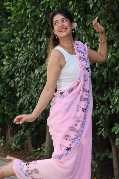 baby pink chiffon saree