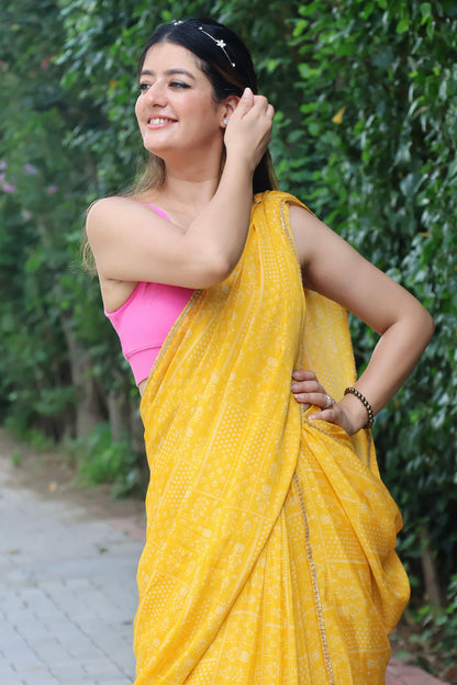 yellow-georgette-crepe-printed saree