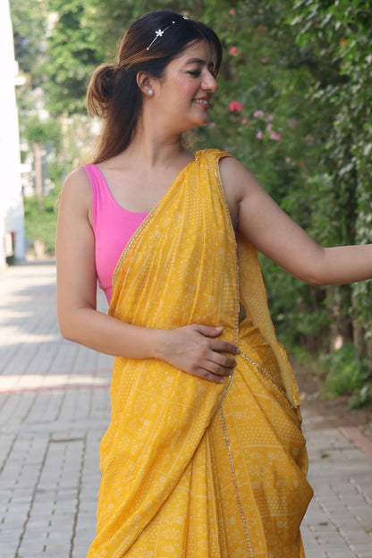 yellow-georgette-crepe-printed saree