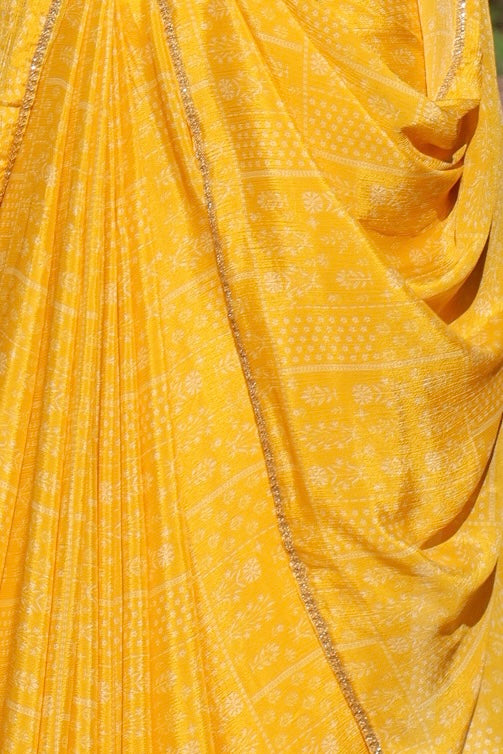 yellow-georgette-crepe-printed saree